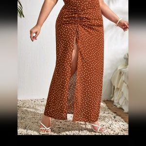 Polka Dot Print Drawstring Front Skirt